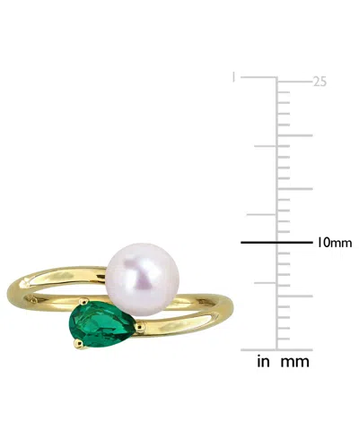 Macy's Cultured Freshwater Pearl & Garnet Ring (1/2 Ct. T.w.) In 18k Gold-plated Sterling Silver In Green