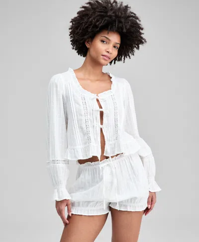 And Now This Women's Textured Tie-front Cotton Blouse, Macy's Exclusive In Multi