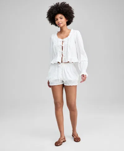 And Now This Women's Textured Tie-front Cotton Blouse, Macy's Exclusive In Multi