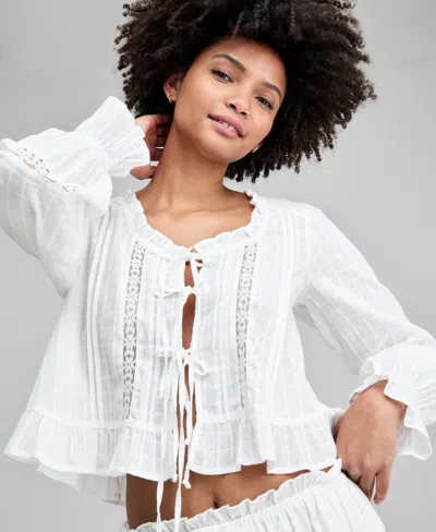 And Now This Women's Textured Tie-front Cotton Blouse, Macy's Exclusive In Multi