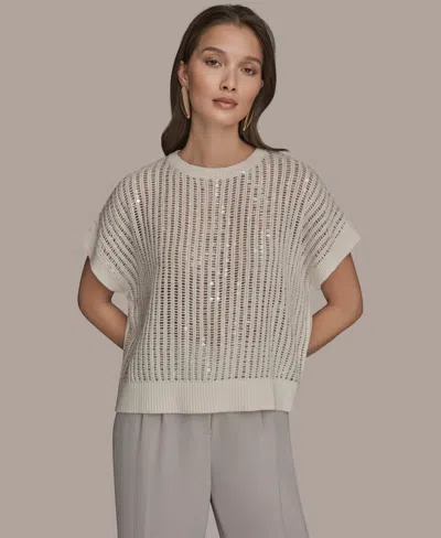 Donna Karan Women's Short-sleeve Crewneck Sweater In Animal Print