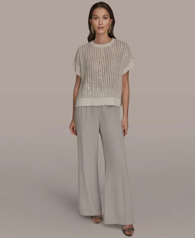 Donna Karan Women's Short-sleeve Crewneck Sweater In Animal Print