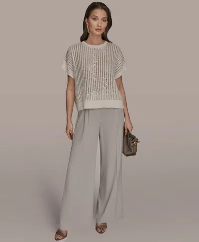 Donna Karan Women's Short-sleeve Crewneck Sweater In Animal Print