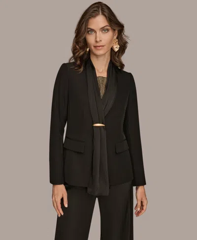 Donna Karan Women's Mixed Media Collarless Jacket In Black