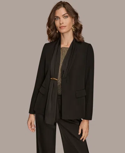 Donna Karan Women's Mixed Media Collarless Jacket In Black