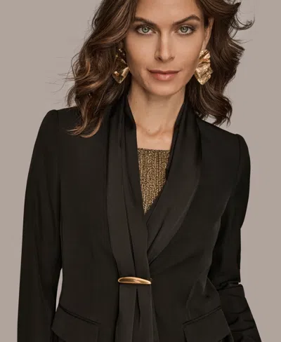 Donna Karan Women's Mixed Media Collarless Jacket In Black