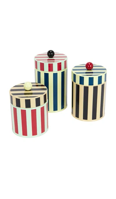 Dusen Dusen Set Of 3 Stripe Canister In Multi