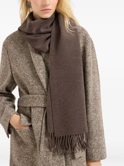 Brunello Cucinelli Brown Cashmere Fringed Scarf In Brown
