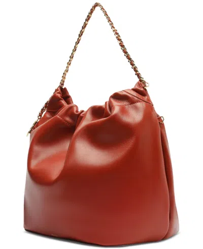 Arezzo Elizabeth Extra Large Leather Bucket Bag In Red