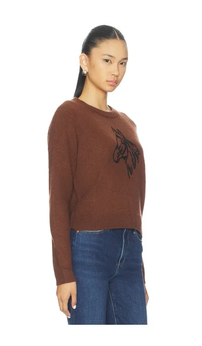 White & Warren Cashmere Blend Horse Embroidered Crew Sweater In Brown