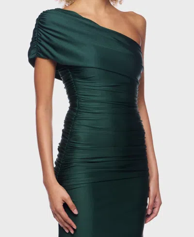 B Darlin Juniors' One-shoulder Draped Floor-sweeping Gown In Green