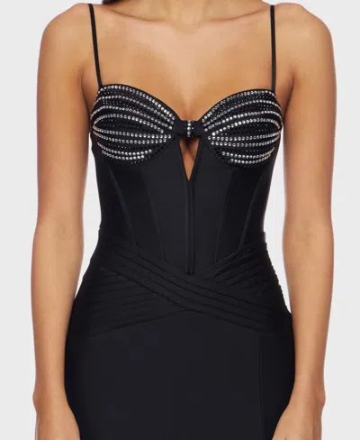 Alex & Sophia Juniors' Crystal Stones Sweetheart Dress In Black