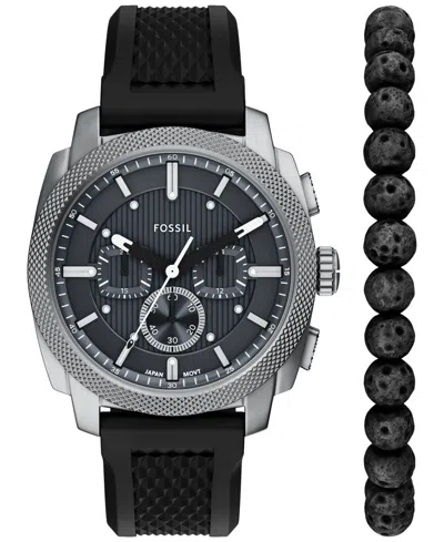 Fossil Machine Chronograph Silicone Strap Watch & Bracelet Set, 44mm In Black