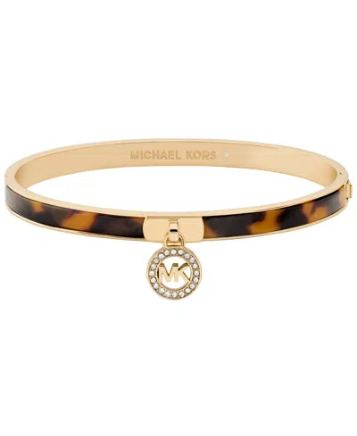 Michael Kors Tortoise Inlay Logo Bangle Bracelet In Gold