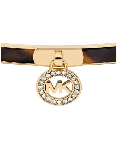 Michael Kors Tortoise Inlay Logo Bangle Bracelet In Gold
