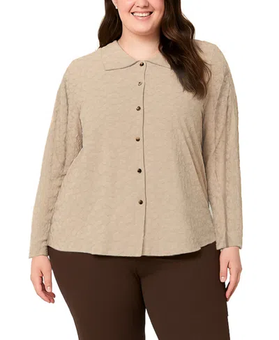 Coin 1804 Plus Size Cheetah Burnout Button Front Closure Shirt In Neutral