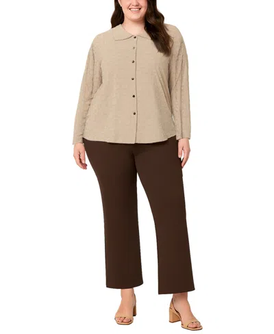 Coin 1804 Plus Size Cheetah Burnout Button Front Closure Shirt In Neutral