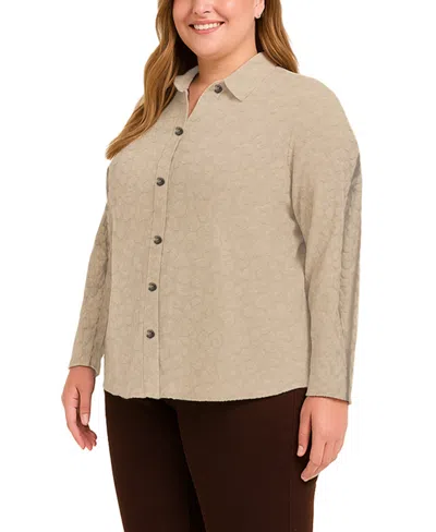 Coin 1804 Plus Size Cheetah Burnout Button Front Closure Shirt In Neutral