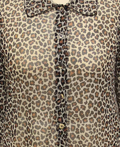 Coin 1804 Plus Size Jaguar Mesh Button Front Closure Shirt In Brown