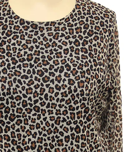Coin 1804 Plus Size Jaguar Mesh Scoop Neck Long Sleeve Top In Animal Print