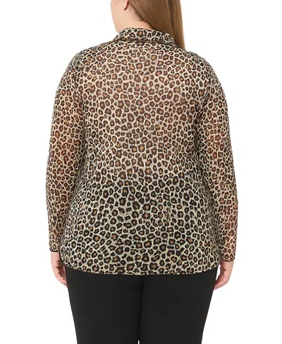 Coin 1804 Plus Size Jaguar Mesh Button Front Closure Shirt In Brown