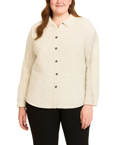 Coin 1804 Plus Size Cheetah Burnout Button Front Closure Shirt In Neutral