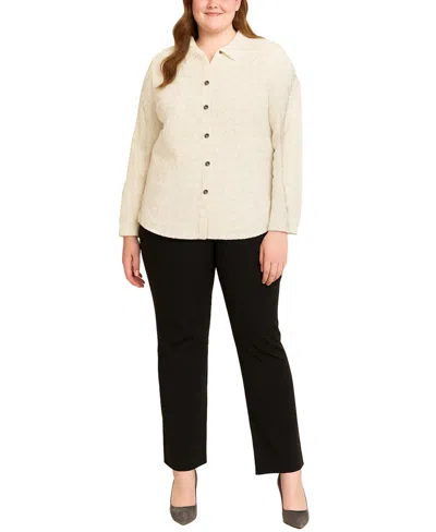 Coin 1804 Plus Size Cheetah Burnout Button Front Closure Shirt In Neutral