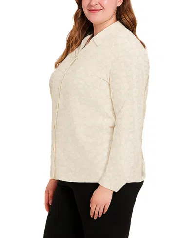 Coin 1804 Plus Size Cheetah Burnout Button Front Closure Shirt In Neutral
