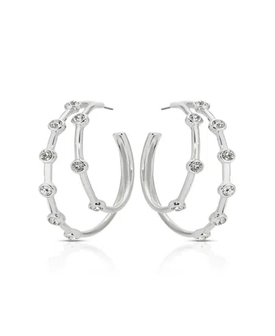 Ettika Silver Plated Double Sparkle Hoop Earrings In Silver