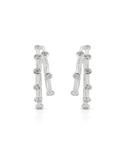 Ettika Silver Plated Double Sparkle Hoop Earrings In Silver