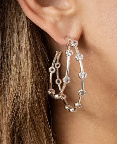 Ettika Silver Plated Double Sparkle Hoop Earrings In Silver