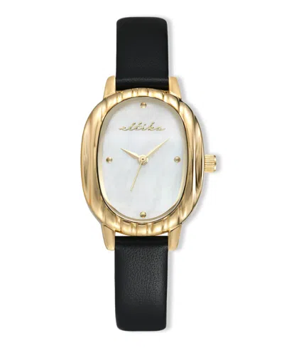 Ettika Mother-of-pearl Oval Leather Strap Watch In Black