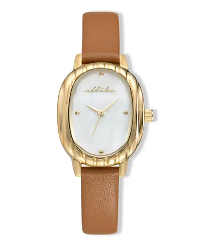 Ettika Timeless Texture Gold Plated Leather Watch, 70-110mm In Brown
