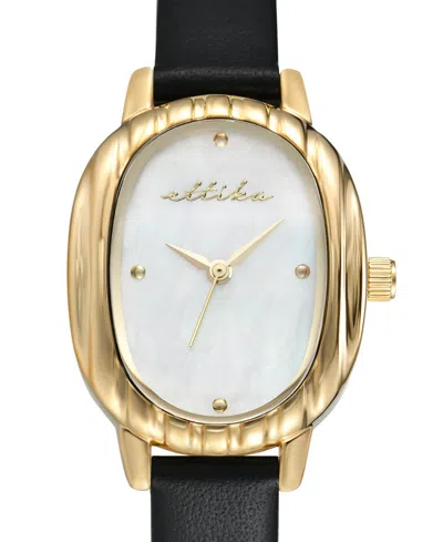 Ettika Mother-of-pearl Oval Leather Strap Watch In Black