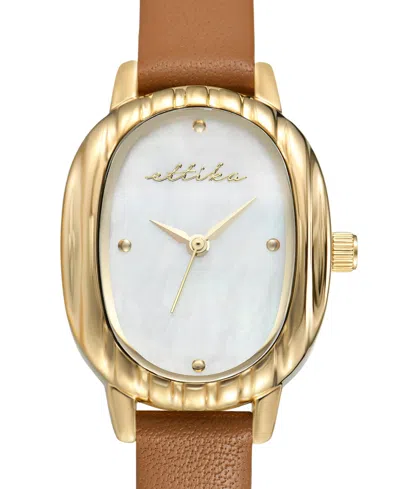 Ettika Timeless Texture Gold Plated Leather Watch, 70-110mm In Brown