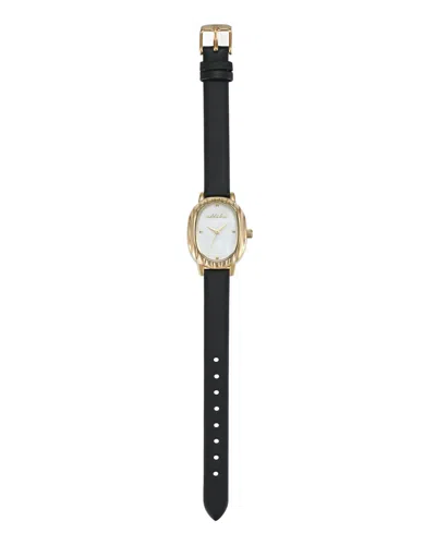 Ettika Mother-of-pearl Oval Leather Strap Watch In Black