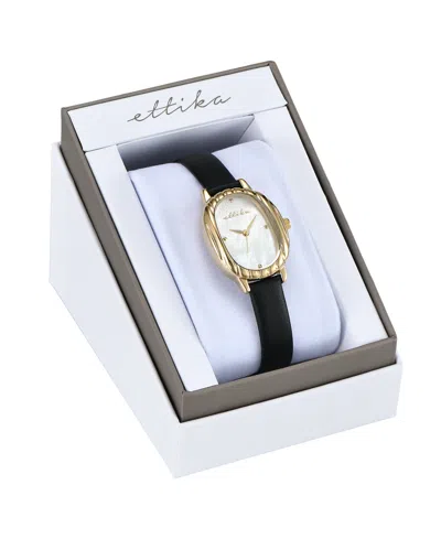 Ettika Mother-of-pearl Oval Leather Strap Watch In Black