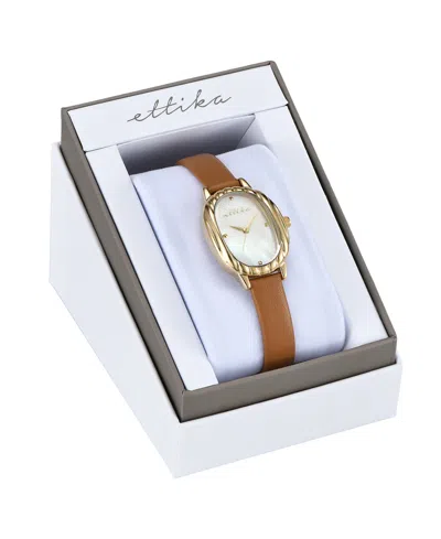 Ettika Timeless Texture Gold Plated Leather Watch, 70-110mm In Brown