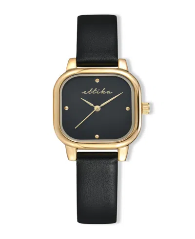 Ettika Classic Square Gold Plated Leather Watch, 85mm In Black