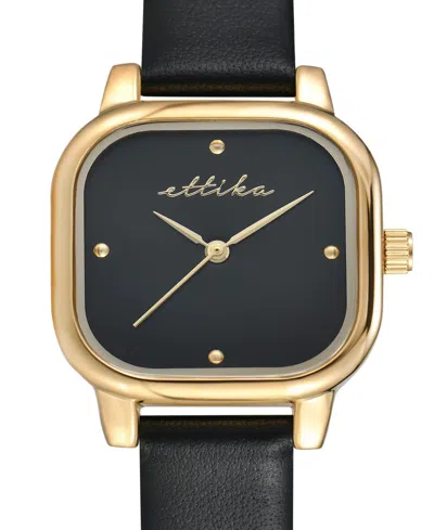 Ettika Classic Square Gold Plated Leather Watch, 85mm In Black