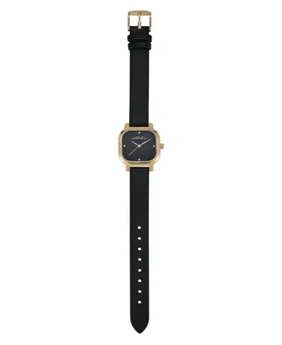 Ettika Classic Square Gold Plated Leather Watch, 85mm In Black