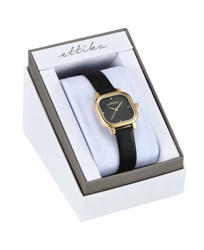 Ettika Classic Square Gold Plated Leather Watch, 85mm In Black