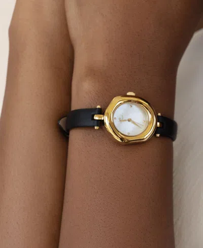 Ettika Open Circle Gold Plated Black Leather Watch, 70-110mm In Black