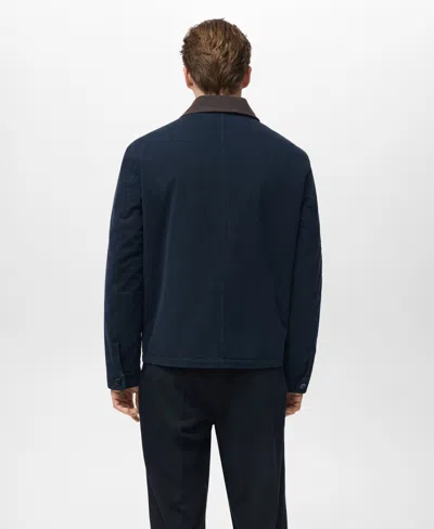 Mango Men's Corduroy Collar Quilted Jacket In Blue