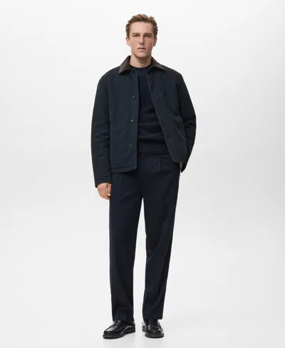 Mango Men's Corduroy Collar Quilted Jacket In Blue