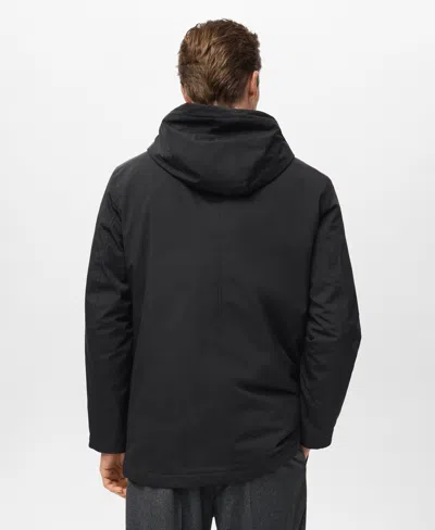 Mango Men's Water-repellent Hooded Parka In Black
