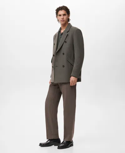 Mango Men's Double-breasted Wool-blend Coat In Brown
