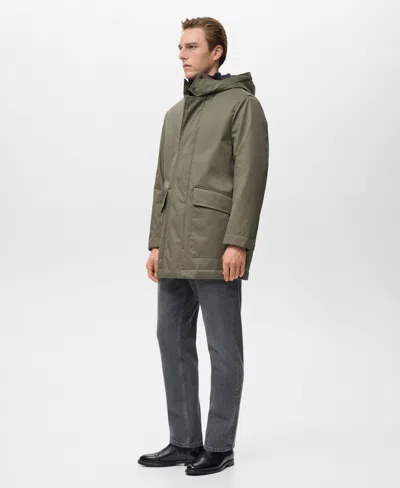 Mango Men's Water-repellent Hood Quilted Parka In Green