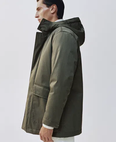Mango Men's Water-repellent Hood Quilted Parka In Green