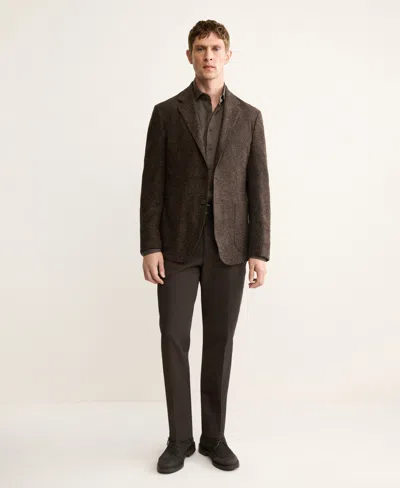 Mango Men's Slim-fit Micro-check Wool-blend Jacket In Brown